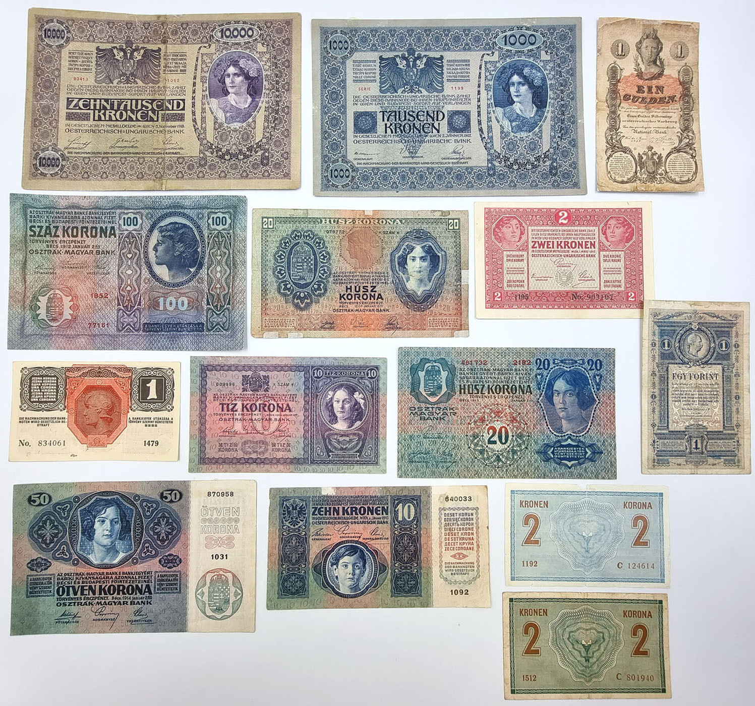Austria, Węgry, banknoty, zestaw 14 sztuk